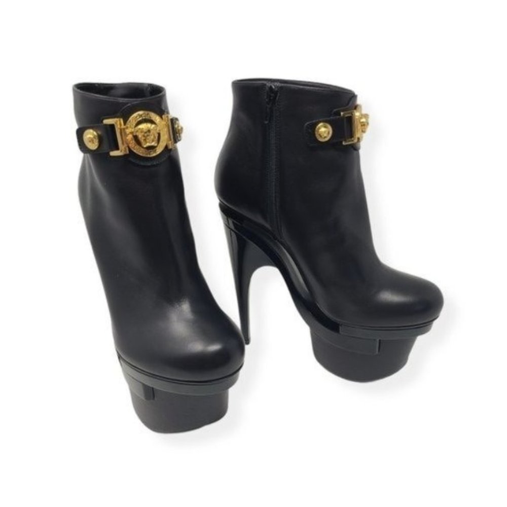 Versace Triple Platform Black Medusa Ankle Booties